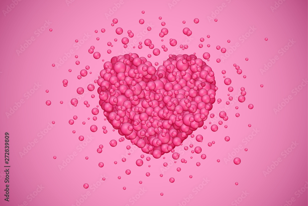 Red heart made by little bubbles, vector illustration