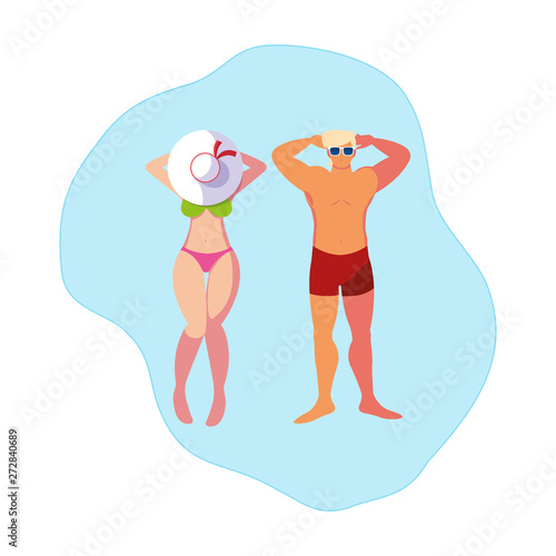 young couple with swimsuit floating in water