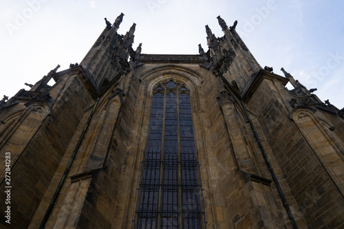 The spiers of the Gothic cathedral. Bottom up view