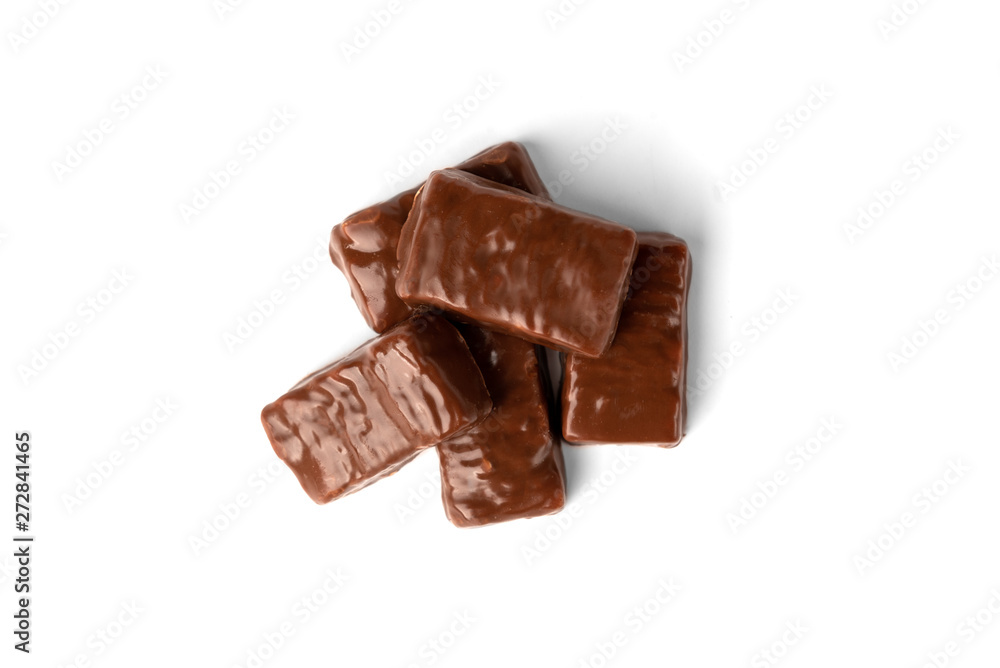 Chocolate sweet with caramel and peanut isolated on white background. Chocolate sweet with caramel and peanut isolated on white background.