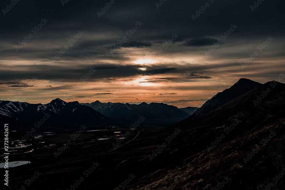 Sunset from a mountaintop facing the Dempster Highway