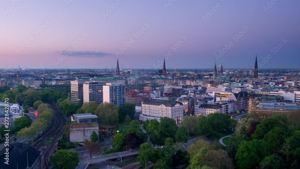 hamburg skyline aerial view timelapse from night to day hamburg skyline aerial view timelapse from night to day