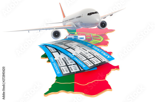 Flights to Portugal concept. 3D rendering