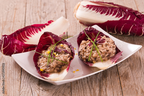 Risotto with red radicchio. photo