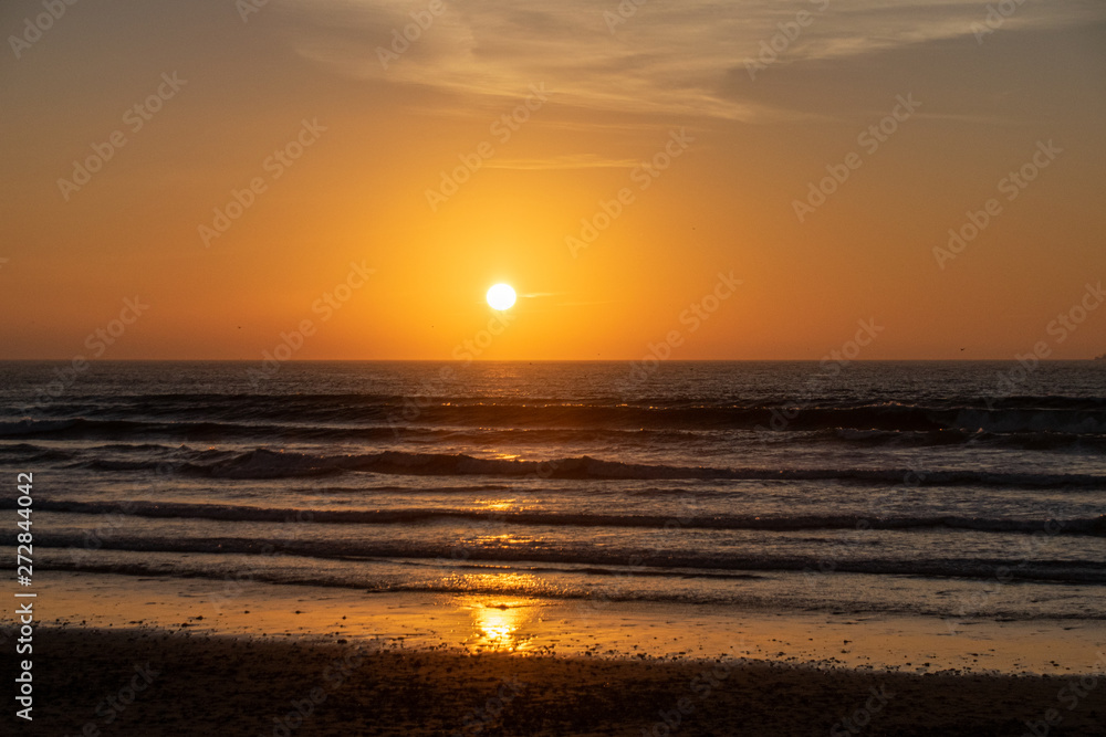 Sunset twilight over the Atlantic Ocean from Agadir Beach, Morocco