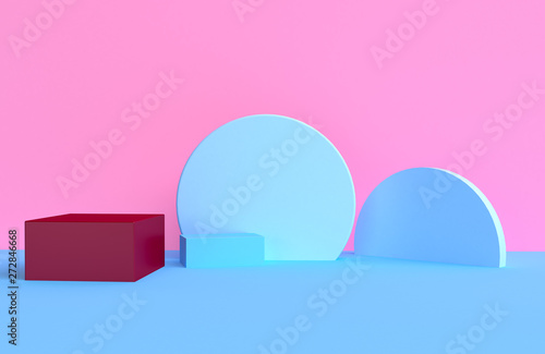 Scene with geometrical forms, minimal abstract background,3D render
