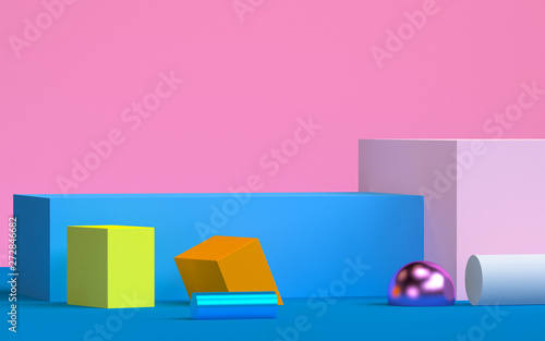 Scene with geometrical forms, minimal abstract background,3D render