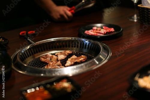 japanese food meat on fire