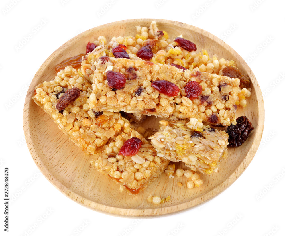 Healthy granola bar on white background Healthy granola bar on white background