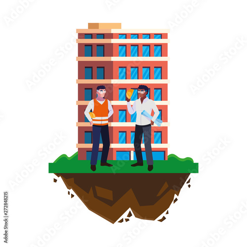 interracial male builders constructors with building