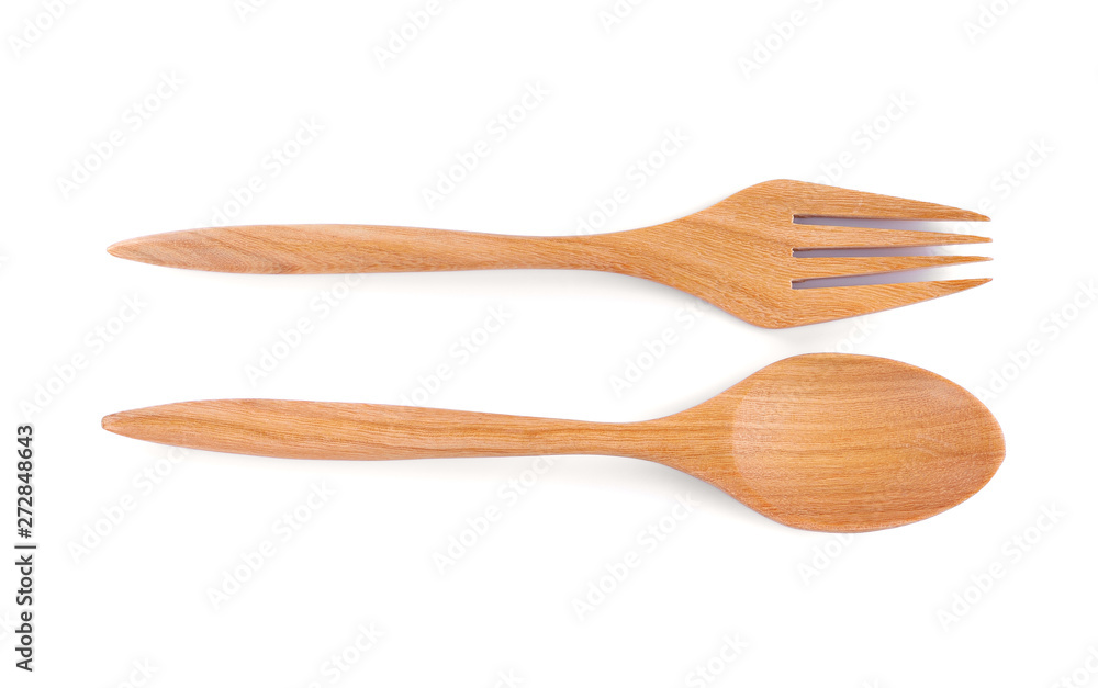wooden spoons and fork Isolated on White Background wooden spoons and fork Isolated on White Background