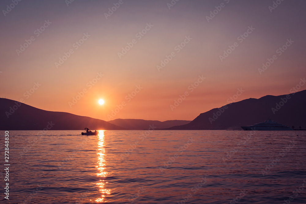 Colorful sunset in Kotor Bay, Montenegro