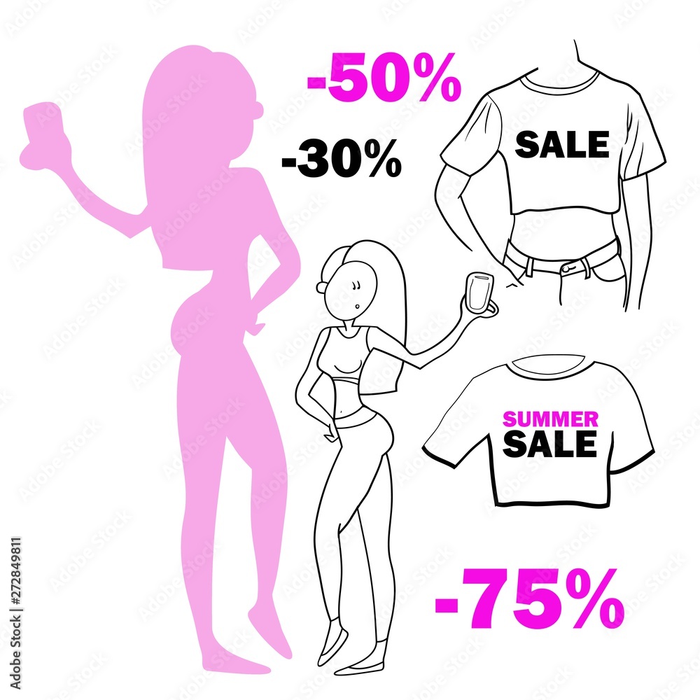 Obraz premium Design of the summer seasonal sale of clothing stores for women, a set of digital graphic drawings