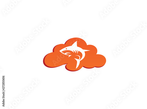 Angry blue shark fish Logo design illustration i a cloud shape icon