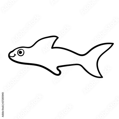 Cartoon doodle linear shark isolated on white background. Vector illustration. 