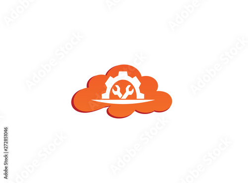 Mechanic gear tools in and pignion for logo design illustration, in a cloud shape icon photo