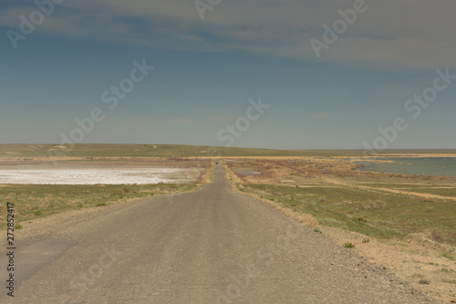 The road through the steppes to the Aral sea.Kazakhstan,2019