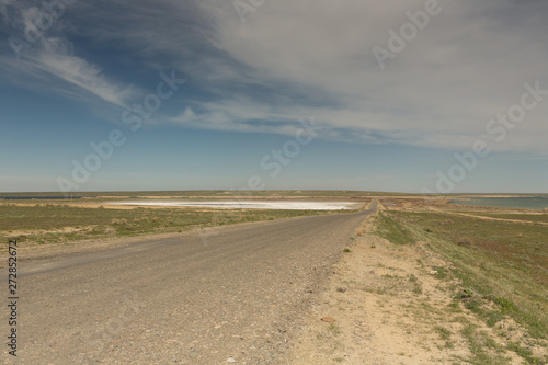 The road through the steppes to the Aral sea.Kazakhstan,2019