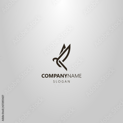 black and white simple vector line art logo of an abstract flying bird