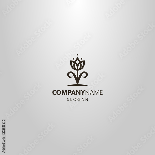 black and white simple vector line art logo of a tulip flower growing from the ground