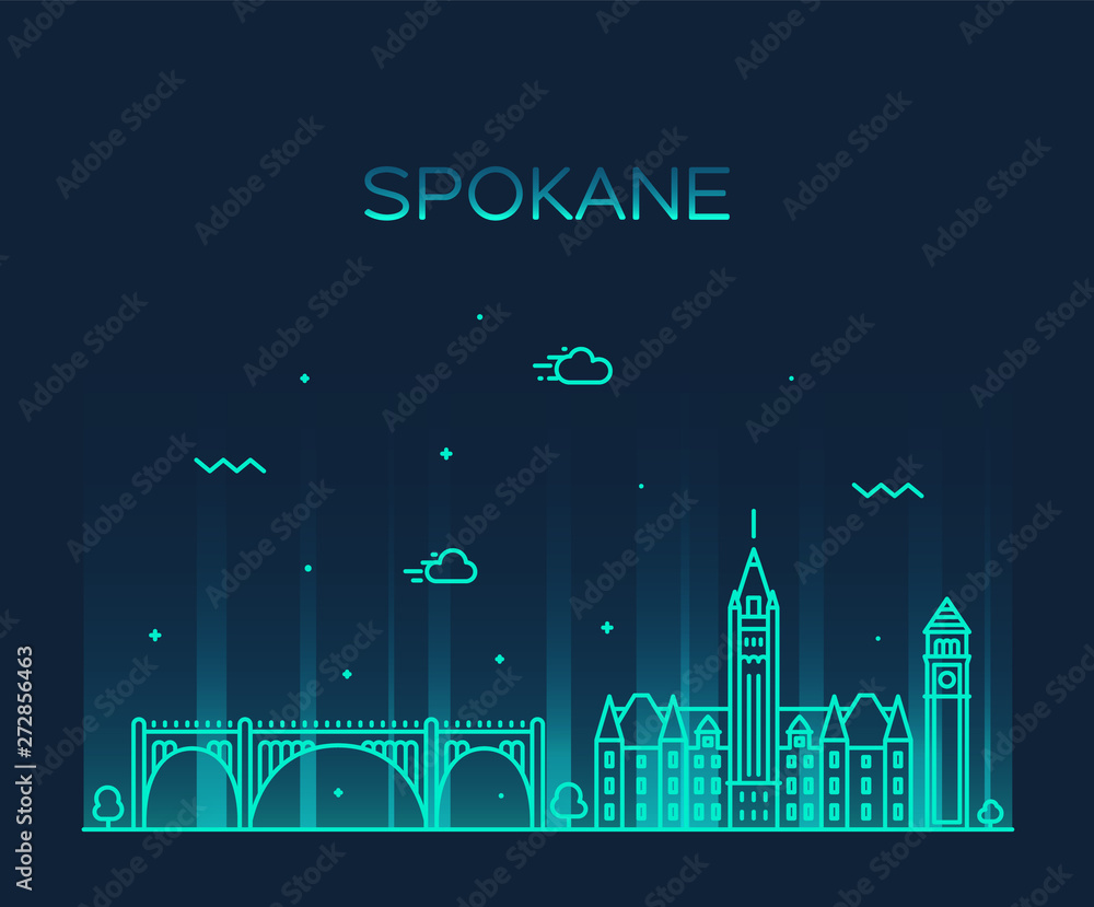 Fototapeta Spokane skyline Washington USA vector linear style
