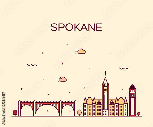 Spokane skyline Washington USA vector linear style
