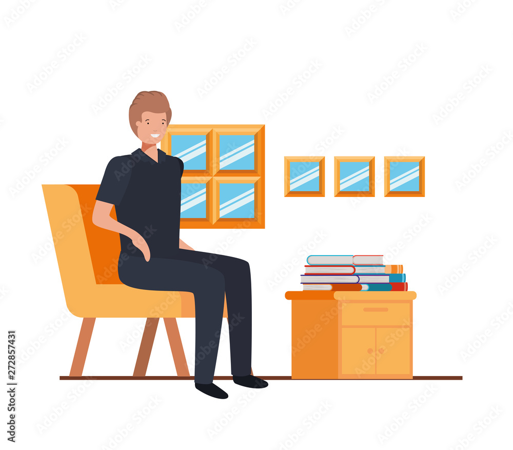 man sitting in the work office with white background
