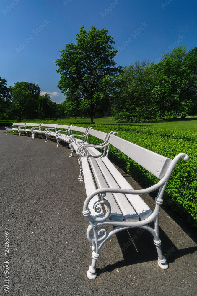 Group of white benches
