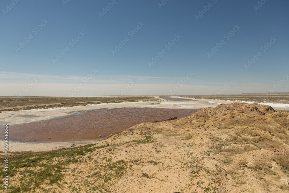 Aral sea.Part of the dried-up Aral sea,salt marshes and industrial water near the city of Aralsk.Kazakhstan