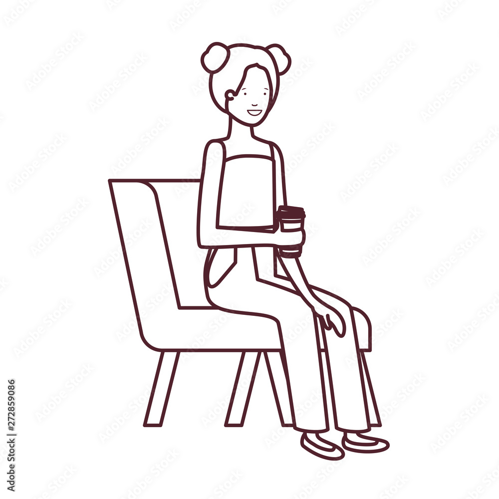 silhouette of woman sitting in chair with container plastic coffee