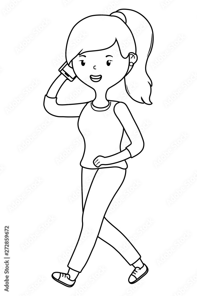 Woman cartoon with smartphone design Woman cartoon with smartphone design