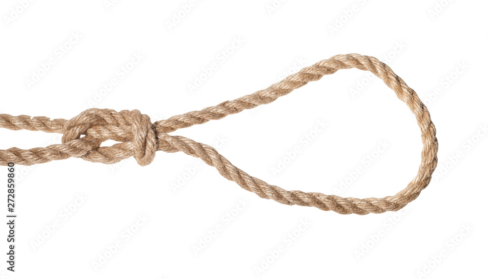 slipped figure-eight noose knot tied on jute rope