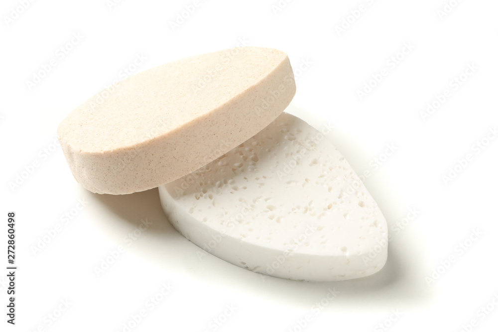 Bath sponges isolated on white background, closeup Bath sponges isolated on white background, closeup