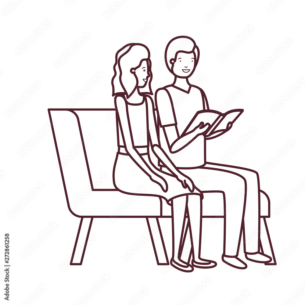 silhouette of couple with sitting in chair on white background