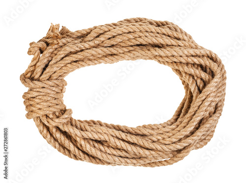 bight of natural jute rope isolated on white