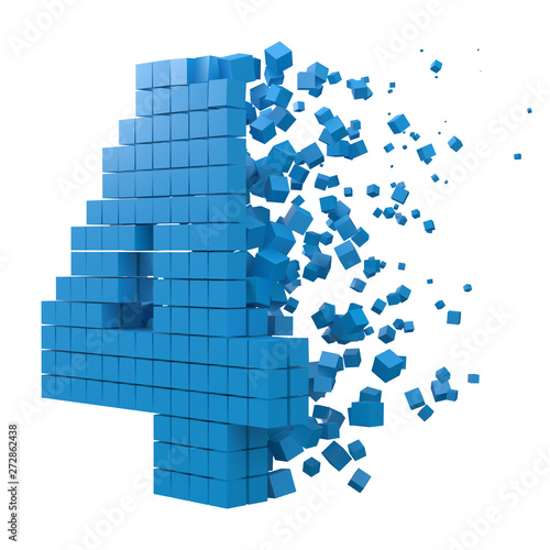 number 4 shaped data block. version with blue cubes. 3d pixel style vector illustration.