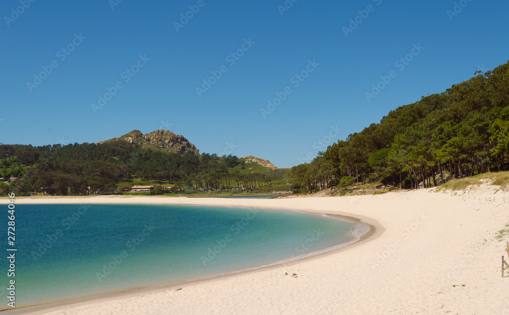 Fototapeta premium Beach landscape, Beach of Rodas, Cies Islands. Vigo, Galicia, Spain.