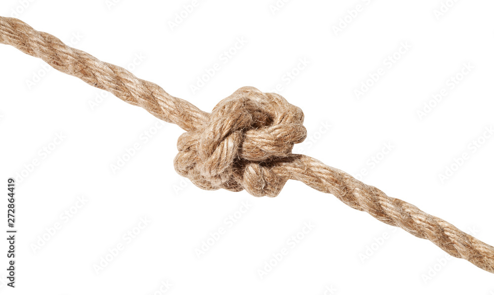 Oysterman's Knot tied on thick jute rope isolated