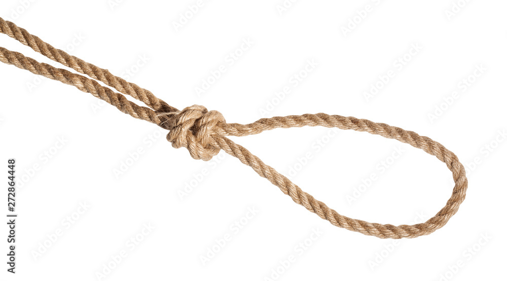 strangle snare knot tied on jute rope isolated strangle snare knot tied on jute rope isolated