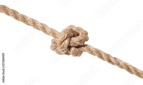 Oysterman's Knot tied on thick jute rope isolated