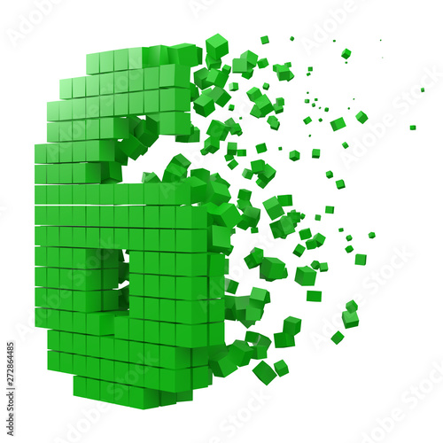 number 6 shaped data block. version with green cubes. 3d pixel style vector illustration.