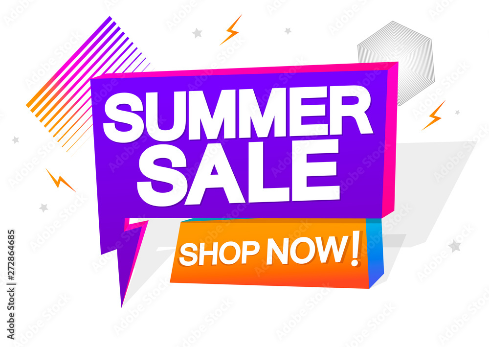 Fototapeta premium Summer Sale, speech bubble banner design template, flash discount tag, vector illustration
