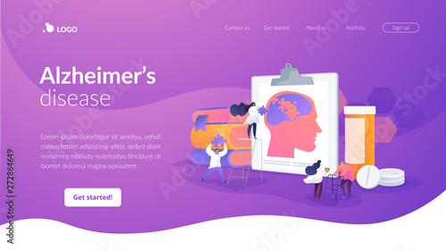 Memory loss, brain illness treatment, therapy. Elderly people mental disorders. Caregivers with patients. Alzheimer s disease, dementia, dotage concept. Website homepage header landing web page