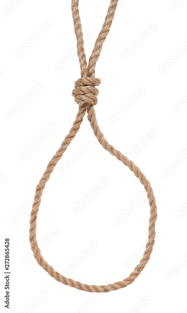 slip noose with gallows knot tied on jute rope