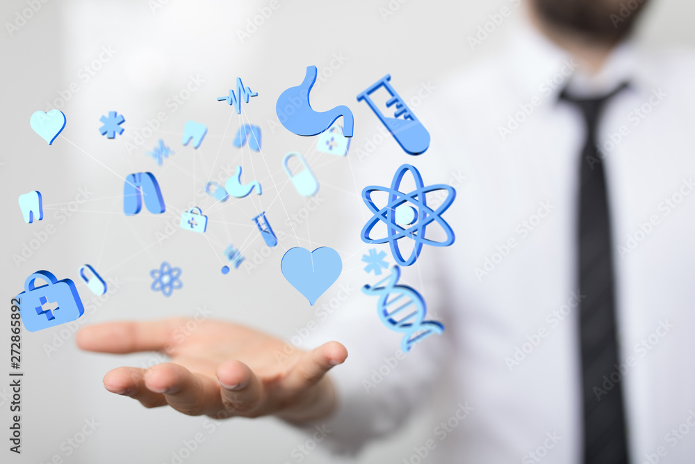 working on a virtual screen. medical technology concept working on a virtual screen. medical technology concept