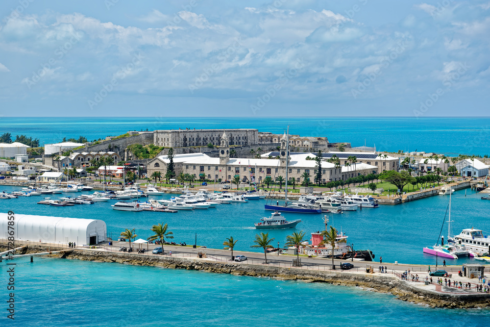 Fototapeta premium Overlook of King's Wharf, the former Royal Naval Dockyard on Ireland Island, Bermuda