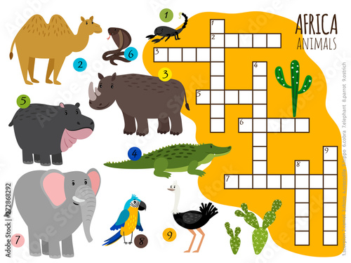 African animals crossword pattern on white background, vector illustration photo