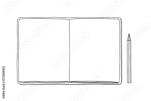 notebook and pencil hand drawn line art vector cute painting illustration