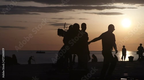Film crew team filming movie scene