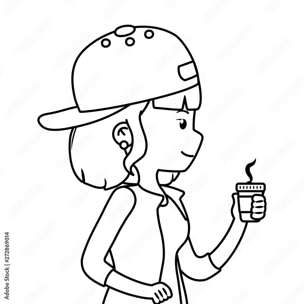 Woman cartoon with coffee mug design